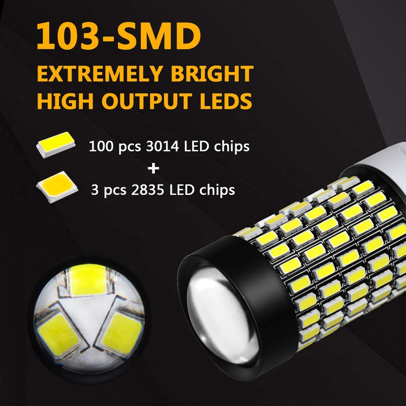 PHINLION 7440 LED Reverse Light Bulbs, Super Bright 2800 Lumens W21W 7444 7443 LED Backup Bulb or DRL Parking Light Replacecment, Non-Polarity, 6000K Xenon White, Pack of 2 - Image 2